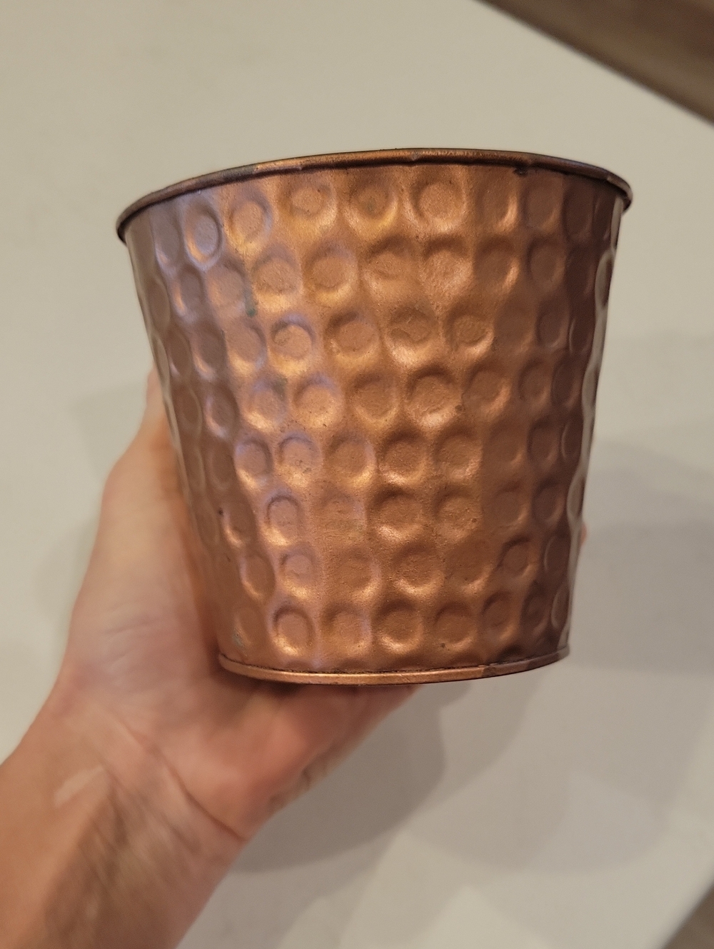 Pottery Barn Hammered Copper Finish Faux Floral Pot Holder